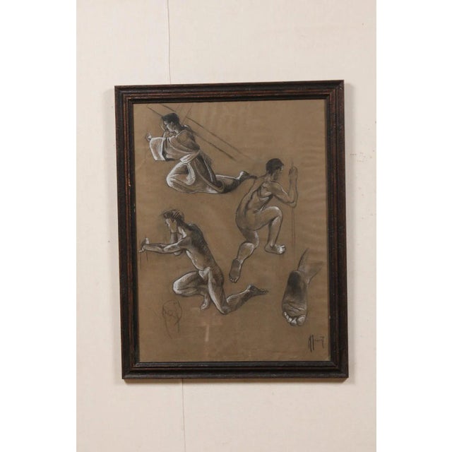 Brown Framed Charcoal Male Figure Studies - Set of 4 For Sale - Image 8 of 11