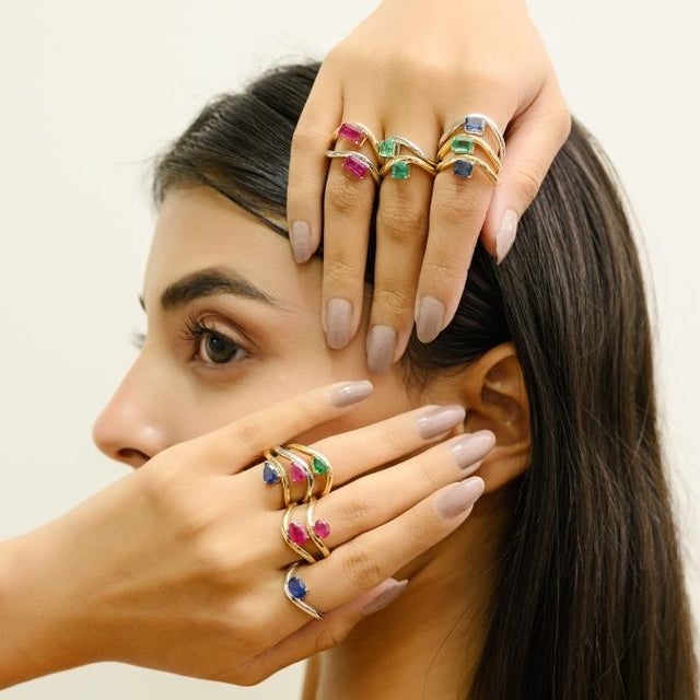 1.21 Carat East West Floating Ruby Wave Ring Size 5 in 14k Solid Gold For Sale - Image 9 of 14