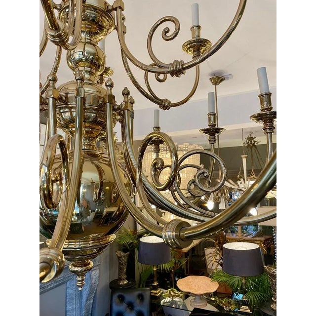 Metal Large Flemish Style Brass Chandelier, 1980s For Sale - Image 7 of 11