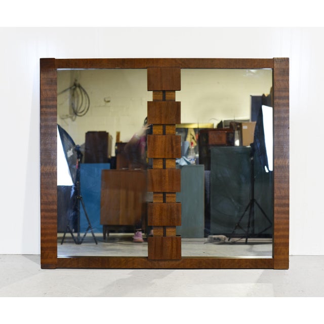 Mid Century Lane Brutalist Walnut Wall Mirror For Sale - Image 4 of 10