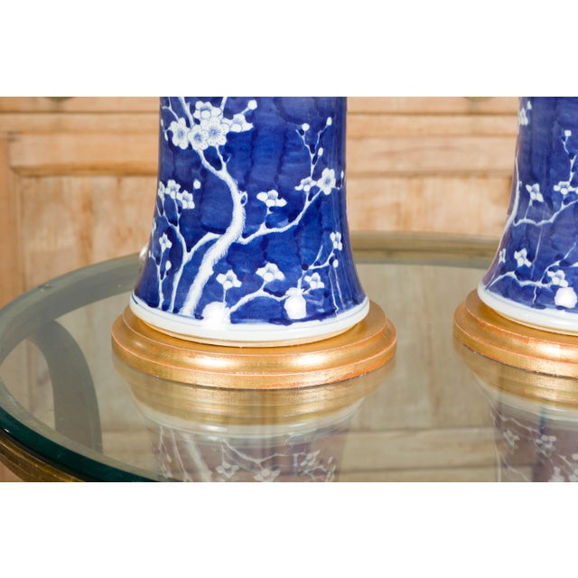Mid 20th Century Mid Century Modern Porcelain Blue and White Table Lamps with Blooming Trees, a Pair For Sale - Image 12 of 12