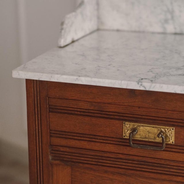 Early 20th Century Art Nouveau Washstand in Oak with Marble Top, 1900s For Sale - Image 5 of 12