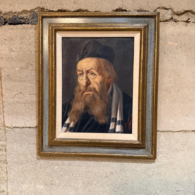 Black Oil on Canvas Painting of a Scholar or Hasidic Rabbi by Jeno Gussich For Sale - Image 8 of 10
