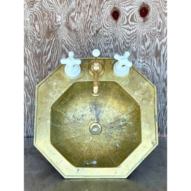 Art Deco Vintage Boho Octagon Hammered Brass Sink For Sale - Image 3 of 5