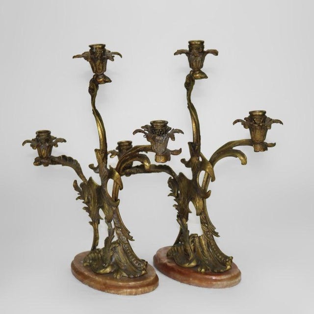 Pair of Antique French Rococo Bronze Candelabras With Marble Bases C1890 For Sale - Image 12 of 12