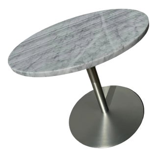Vintage Metal Tulip Base Round Marble Top Dining Table For Sale