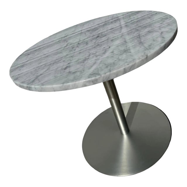 Vintage Metal Tulip Base Round Marble Top Dining Table For Sale