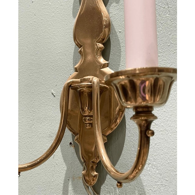 Vintage Neoclassical Style Solid Brass Wall Sconce 2 Light Arm For Sale - Image 4 of 5