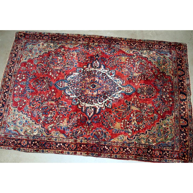 Navy Blue 1920s, Handmade Antique Persian Sarouk Rug 3.10' X 5.4' For Sale - Image 8 of 8