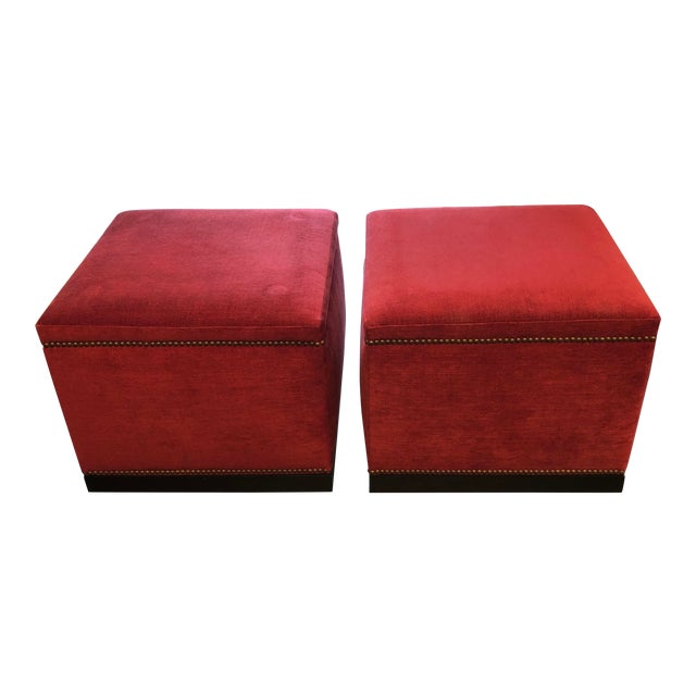 Clarence House Nailhead Ottomans - A Pair For Sale