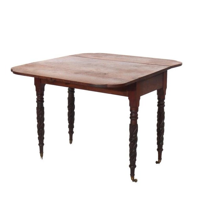 Traditional Antique Sheraton Carved Mahogany Drop Leaf Table C1830 For Sale - Image 3 of 7