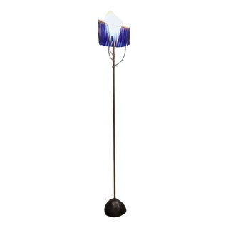 Postmodern Italian Blue Glass and Brass Floor Lamp by Toni Cordero for Artemide, 1980s For Sale