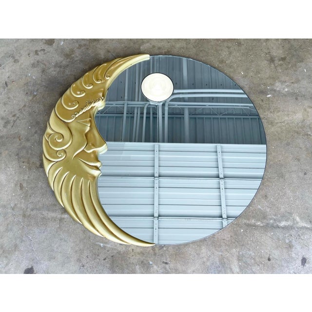 1980s Vintage 1980s Half Moon Celestial Face Wall Mirror For Sale - Image 5 of 5