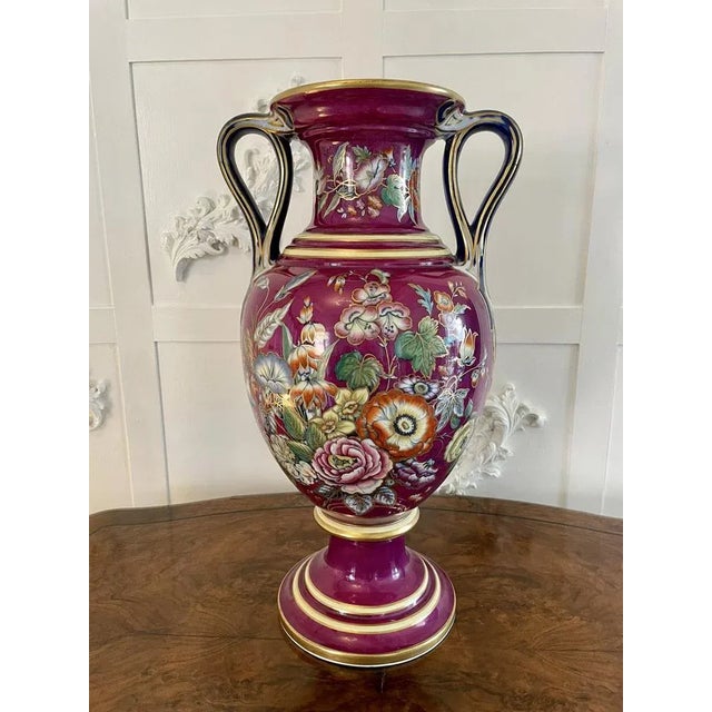 Large Staffordshire Porcelain Twin Handled Vase For Sale - Image 11 of 11