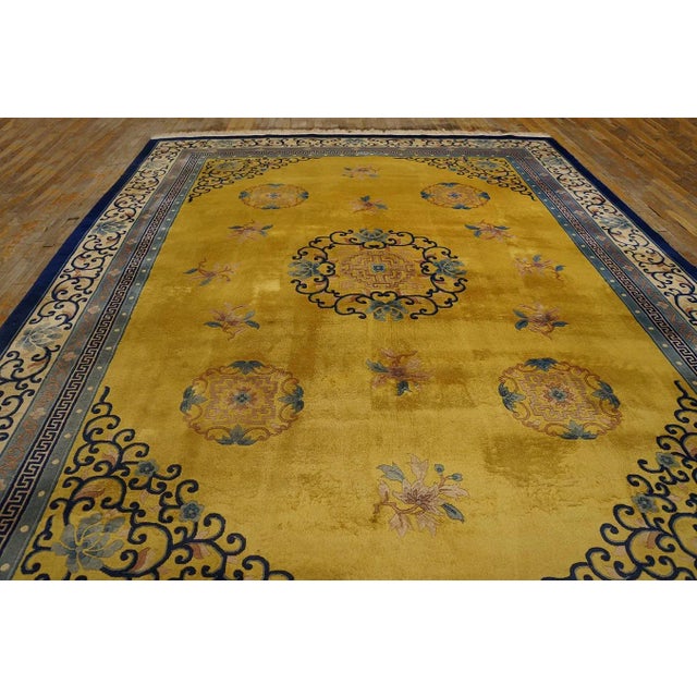 1920s Chinese Peking Carpet ( 9'' x 12' - 275 x 365 ) Antique Yellow / Gold Orange Rectangle Wool 1920s Hand Knotted Pile...