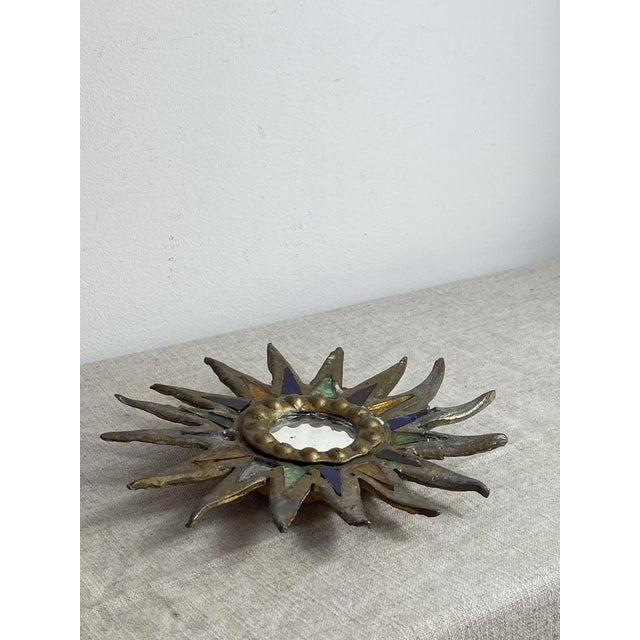 Gold Sunburst Mirror in Lead in the style of Line Vautrin, 1960s For Sale - Image 8 of 17