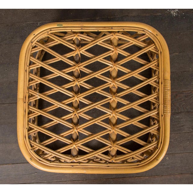 Wood Rattan Pieces Small Cylindrical Table, Small Square Ottoman - A Pair For Sale - Image 7 of 11