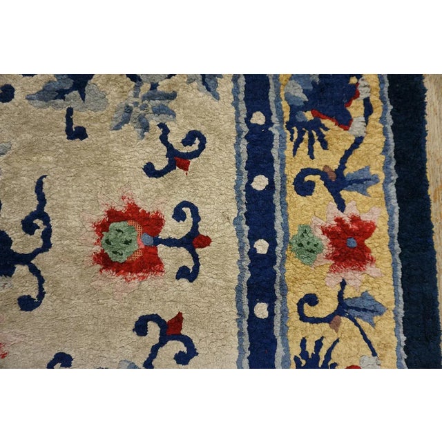 1930s Luxurious Silk Pile Antique Ivory Artistic Chinese Foo Dog Design Rug For Sale - Image 11 of 18