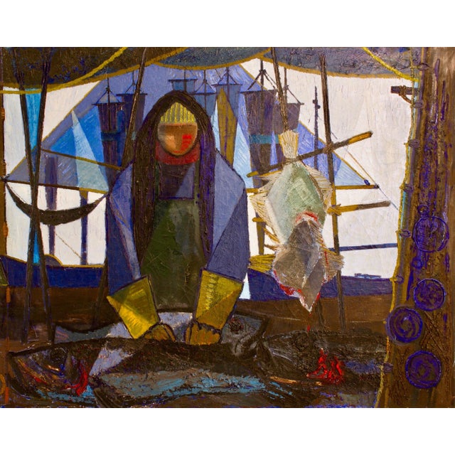Carlo Rosberg, The Fisherman, 1955, Oil on Canvas For Sale - Image 6 of 6