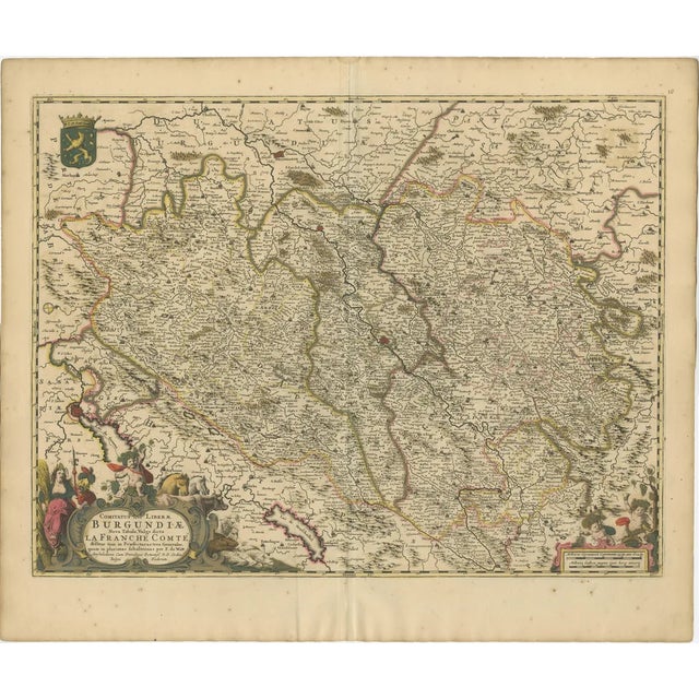 Hand-Colored Map of Franche-Comté and Burgundy by Frederik De Wit, 1688 For Sale