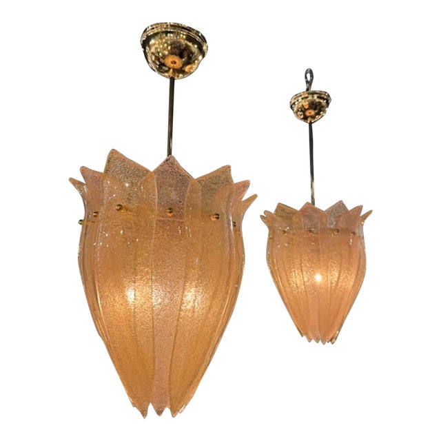 Pair of Pink and Gold "Granola" Murano Glass Pendant Lights For Sale