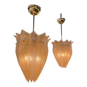 Pair of Pink and Gold "Granola" Murano Glass Pendant Lights
