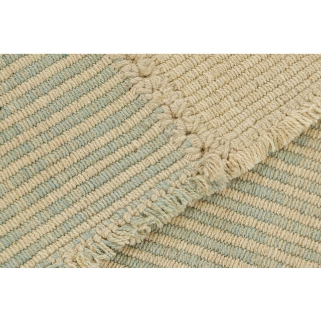 Rug & Kilim’s Contemporary Kilim in Cream White and Blue Textural Stripes For Sale In New York - Image 6 of 6