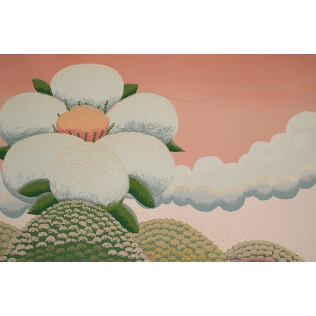 1980s White Flowers on Pink Sky - Limited Edition Naive Serigraph by Ivan Rabuzin For Sale - Image 5 of 8