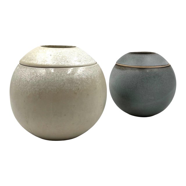 Mid-Century Modern Set of 2 Spherical Gres Vases, Franco Bucci Italy Ca. 1970 For Sale