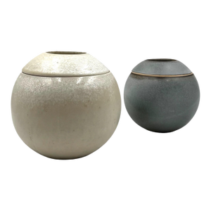 Mid-Century Modern Set of 2 Spherical Gres Vases, Franco Bucci Italy Ca. 1970