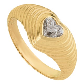 Gypsy Set 0.61ct Heart Cut Diamond Pinky Ring Size 5.5 in 14k Solid Yellow Gold For Sale