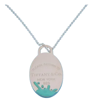 Tiffany & Co. Return to Splash Enamel Sterling Oval Pendant Bead Chain 30"