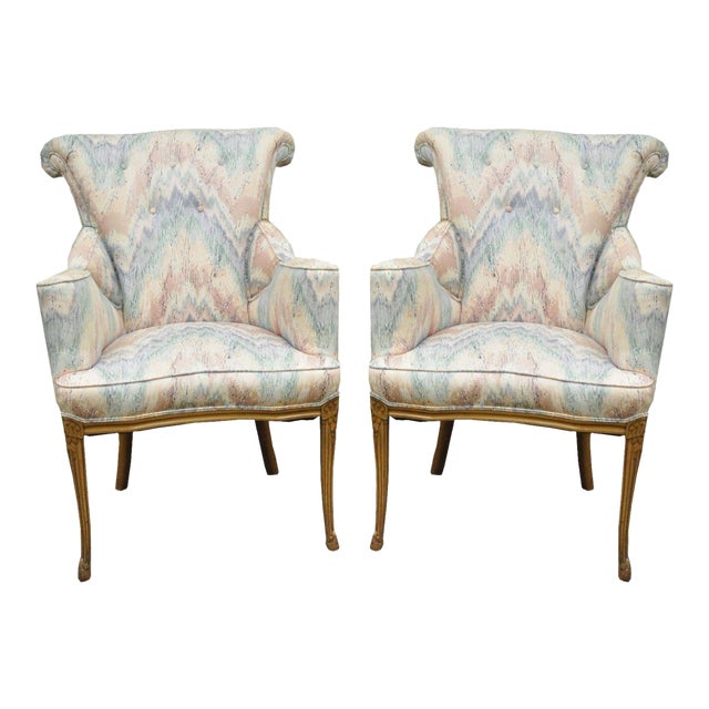 Pair Of Vintage French Hollywood Regency Rolled Fireside Parlor Lounge Arm Chair Chairish