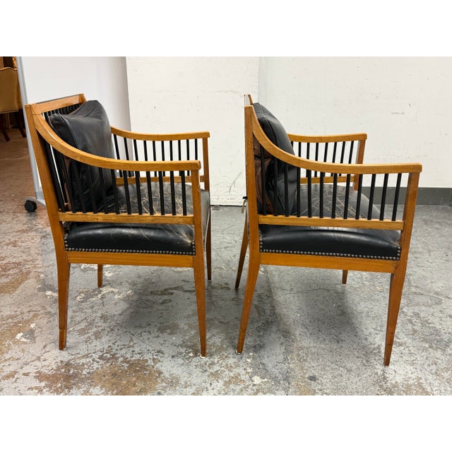 Circa 1835 Austrian Biedermeier Cherry Wood + Leather Arm Chairs, Pair For Sale In San Francisco - Image 6 of 12