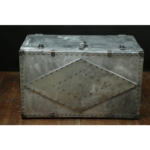 Metal Aluminum Trunk with Antique Padlock, 1920s For Sale - Image 7 of 8