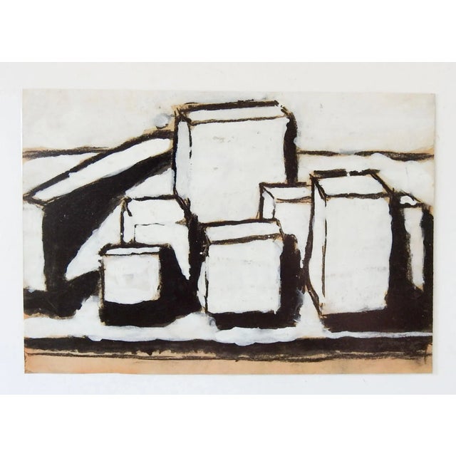 Vintage mid century gouache on paper black, tan, gray and white geometric abstract painting. Unsigned, I have a number of...