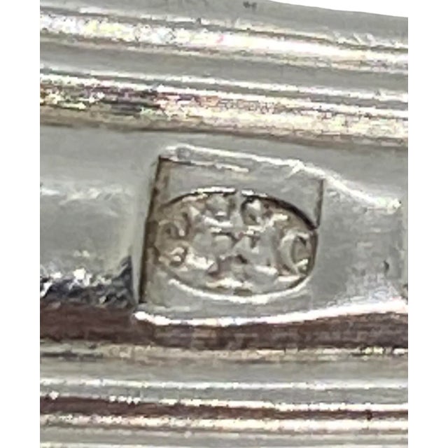 Antique French Christofle “Chinon” Glossy Silver Plate European Place Oval Soup Spoon With Monogram For Sale - Image 9 of 13