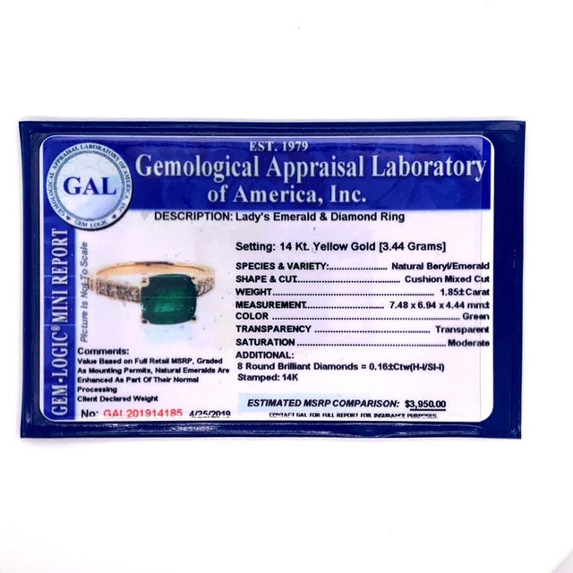 Green Diamond Emerald Ring 14k Gold 2.01 TCW Women Certified For Sale - Image 8 of 8