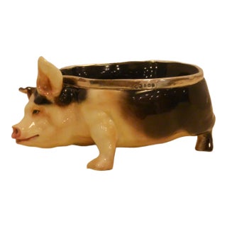 1920s Royal Doulton Sterling Silver-Mounted Pig Trinket Bowl For Sale