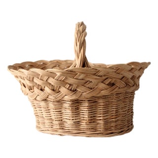 Vintage Wicker Basket With Handle For Sale