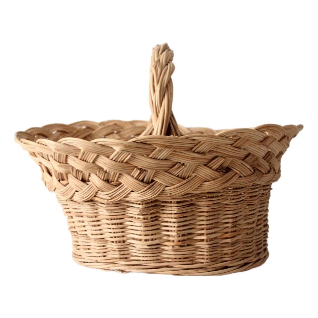 Vintage Wicker Basket With Handle For Sale