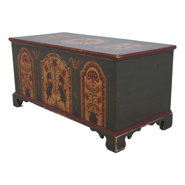 Antique Bench Made Pennsylvania Dutch Painted Large Blanket Chest For Sale