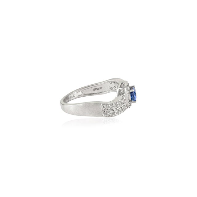 Not Yet Made - Made To Order VRJewels 14k Gold Oval Cut Blue Sapphire and Diamond Halo Wave Ring Size 6 For Sale - Image 5 of 13