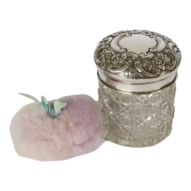 English Crystal and Sterling Silver Vanity Jar, Dated 1900 For Sale