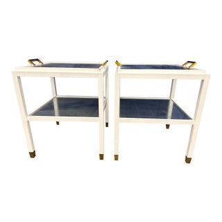 Set of White Wood Square End Lamp Tables Nightstands Attributed to Serena and Lily For Sale