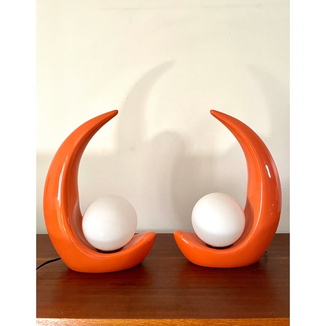 Coral Ceramic Lamps with White Globes by Luigi Ferro, Italy, 1970, Set of 2 For Sale - Image 3 of 11