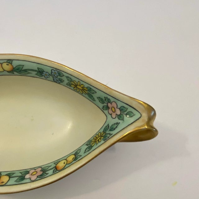 Japanese Mid-Century Japanese Porcelain Floral Relish Dish With Gilded Handles For Sale - Image 3 of 7