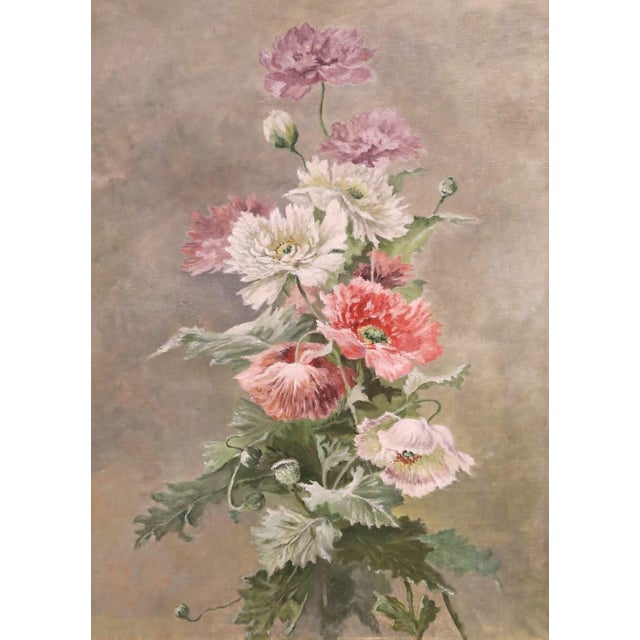 French 19th Century French Oil on Canvas Floral Painting in Carved Gilt Wood Frame For Sale - Image 3 of 10