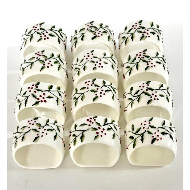1970s Christmas Ceramic Napkin Rings - Holly & Berry Bone China - A Set of 12 For Sale In Louisville - Image 6 of 10