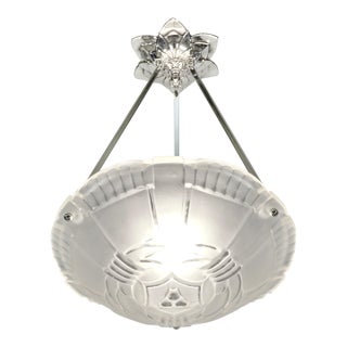 1930s Sabino French Art Deco Frosted Glass Pendant Light For Sale